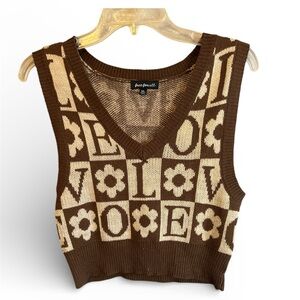 Love Graphic Knit Crop Top in Brown and Cream